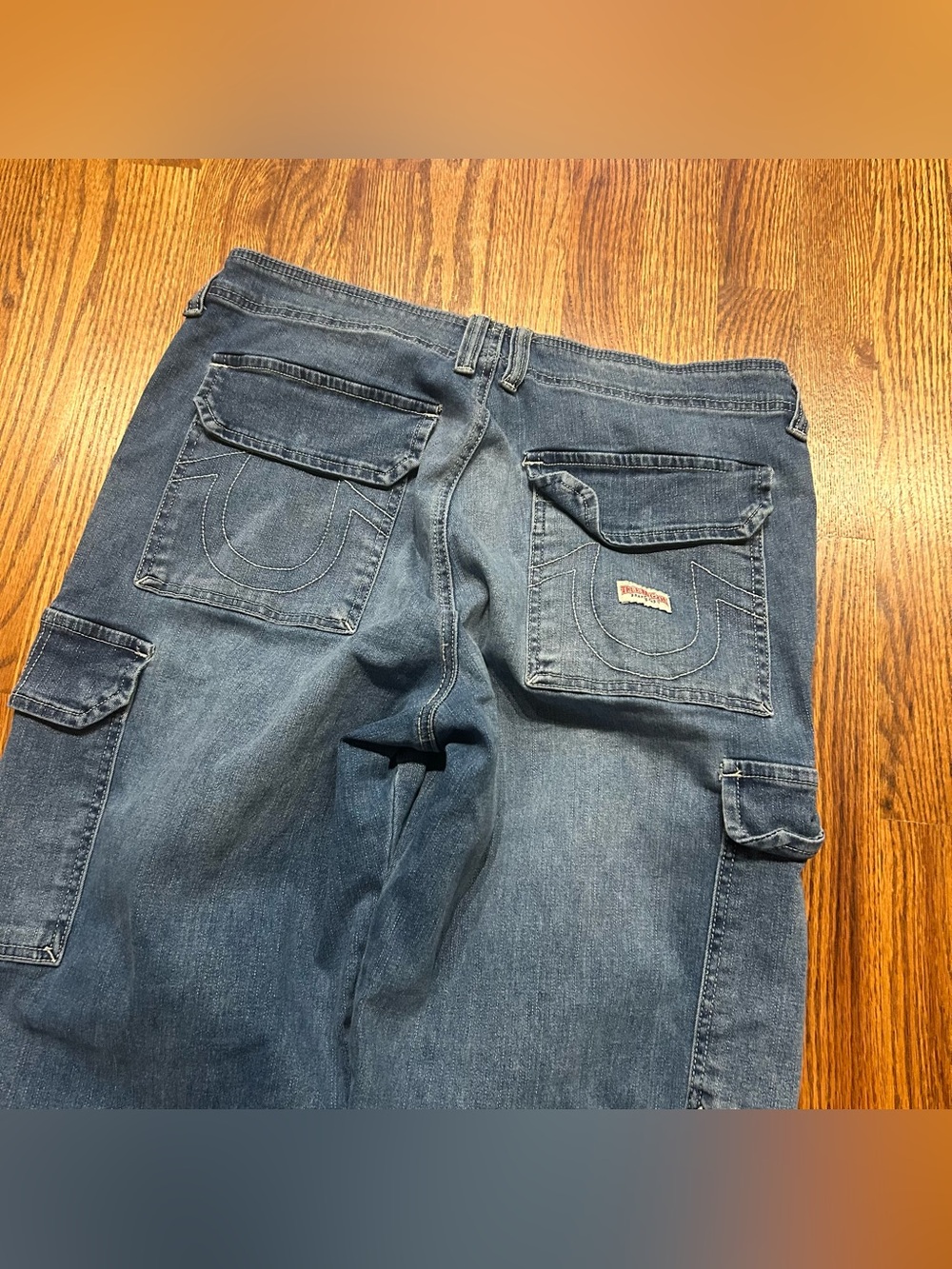 True Religion Women Cargo SN Straight Leg Jeans Blue Denim Size 31 (34x32)